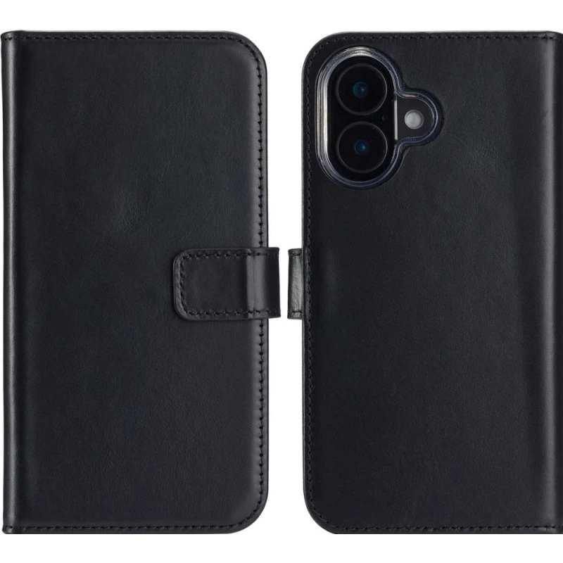 Selencia Echt Leren Bookcase voor Apple iPhone 16 Plus - Zwart