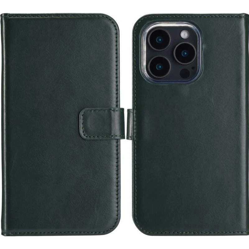 Selencia Echt Leren Bookcase voor Apple iPhone 16 Pro - Groen