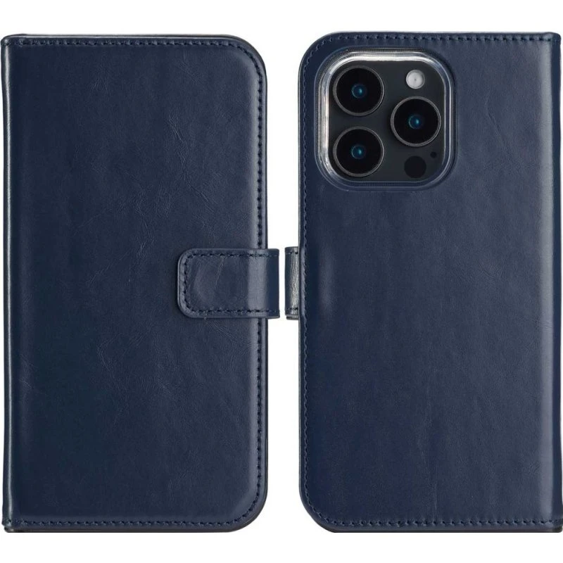 Selencia Echt Leren Bookcase voor Apple iPhone 16 Pro Max - Blauw
