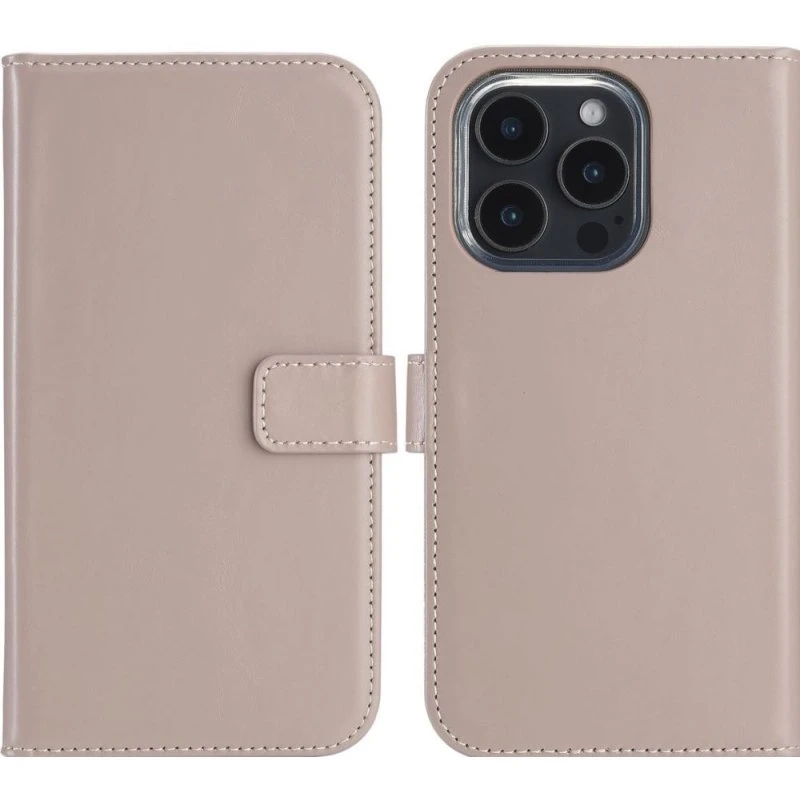 Selencia Echt Leren Bookcase voor iPhone 16 Pro Max - Dusty Pink