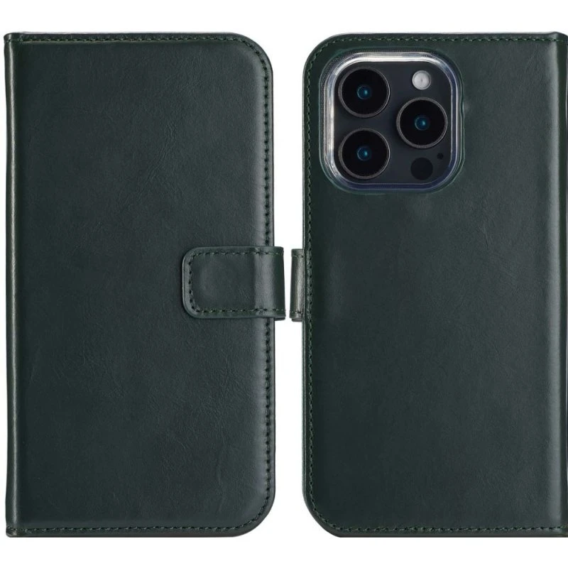 Selencia Echt Leren Bookcase voor Apple iPhone 16 Pro Max - Groen