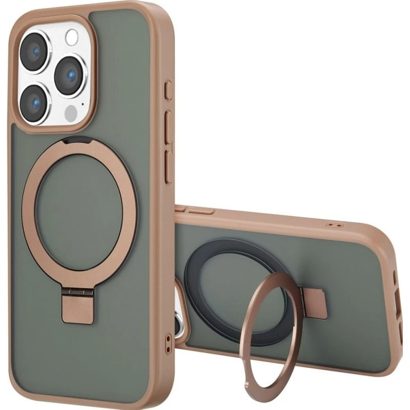 Accezz Ring Stand Backcover met MagSafe voor iPhone 15 Pro - Bruin