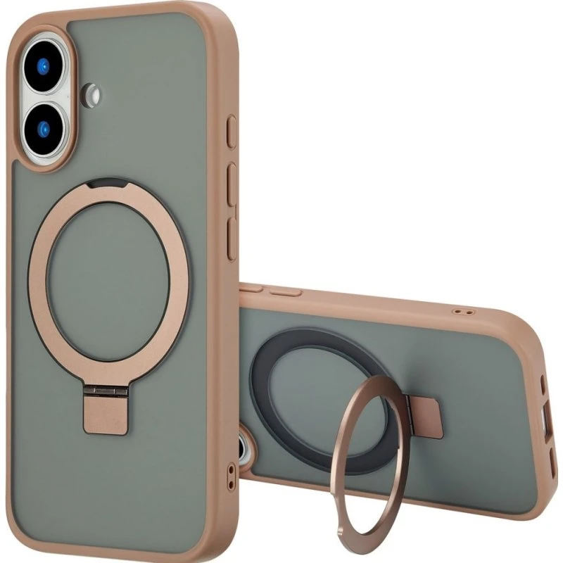 Accezz Ring Stand Backcover met MagSafe voor Apple iPhone 16 - Bruin
