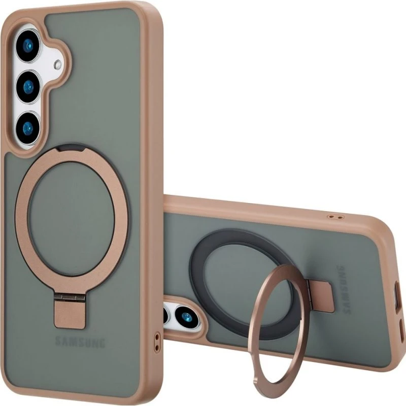 Accezz Ring Stand Backcover met MagSafe voor Samsung Galaxy S25 Plus - Bruin