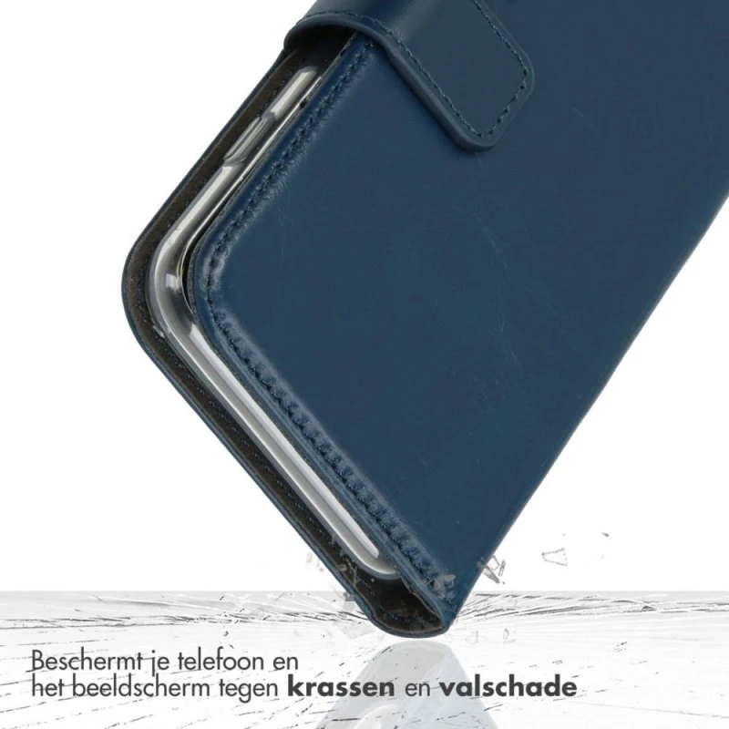 Selencia Echt Leren Bookcase voor Apple iPhone 17e / 16e - Blauw
