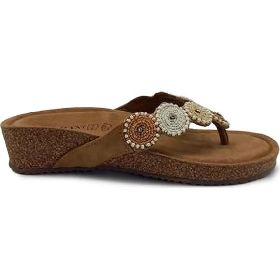 Lazamani Dames Slippers Beige Suède met Kralen