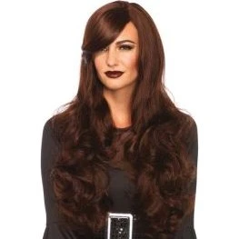 Lange Bruine Pruik met Krullen - One Size