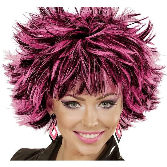 Punk Chick Pruik, Steamy Zwart/Roze