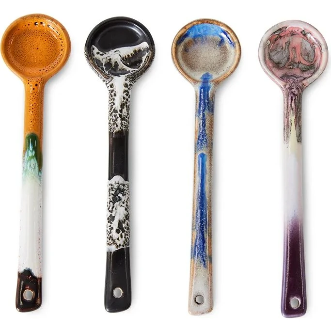 HKliving 70's Handgemaakte Keramieken Lepels - 4-delig - Reactive Glaze