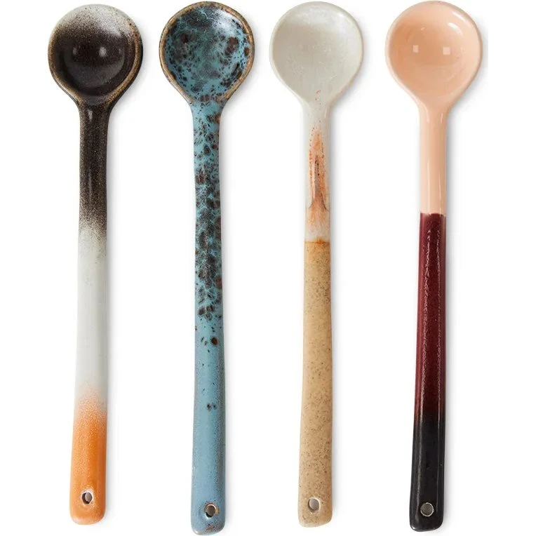 HKliving 70's Handgemaakte Lepels Reactive Glaze, 4-delig