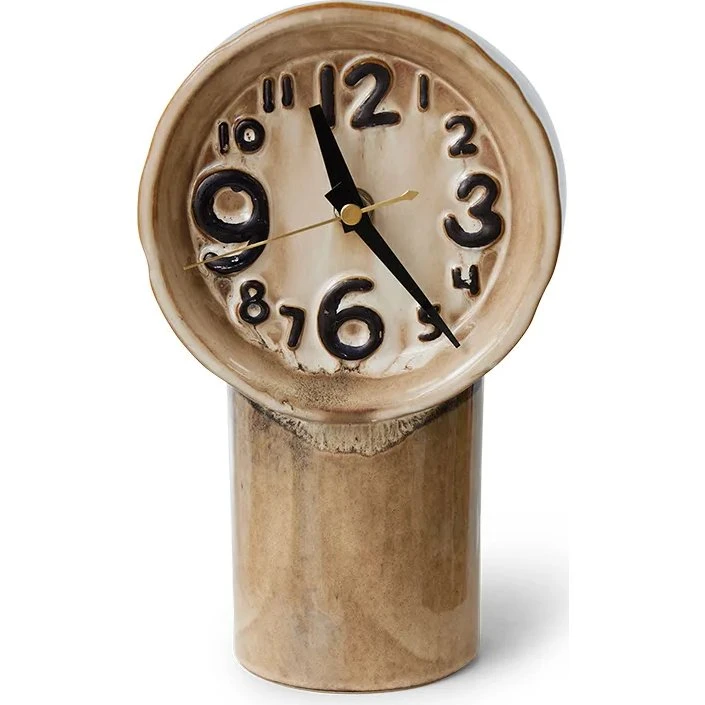 HKliving Retro Keramische Tafelklok - Handbeschilderd - Cream