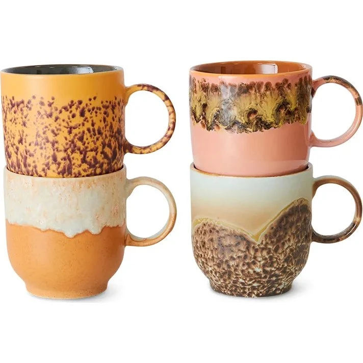 HKliving 70's Mokken Set 4-delig - Reactief Glazuur Cape