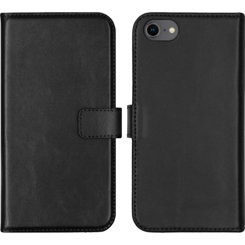 Selencia Echt Leren Bookcase iPhone SE (2022/2020)/8/7/6(s) - Zwart