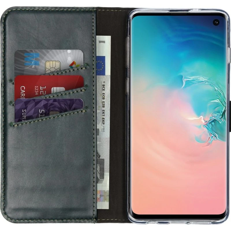 Selencia Echt Leren Bookcase voor Samsung Galaxy S10 - Groen