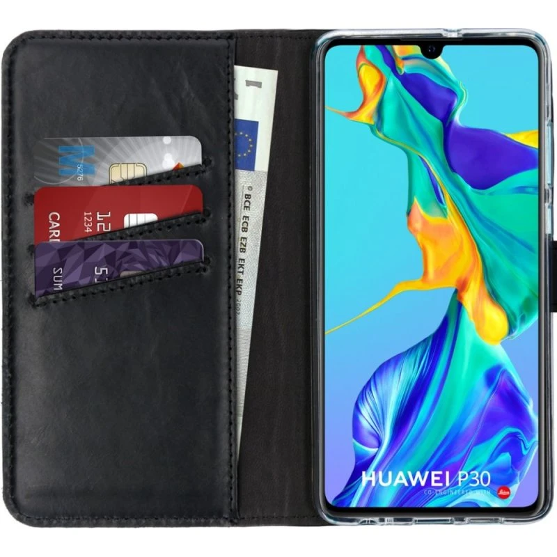 Selencia Echt Leren Bookcase voor Huawei P30 - Zwart