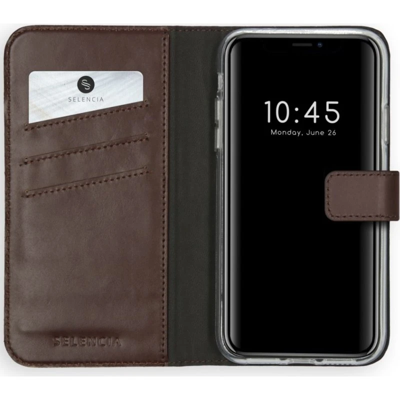Selencia Echt Leren Bookcase voor Apple iPhone X / Xs - Bruin