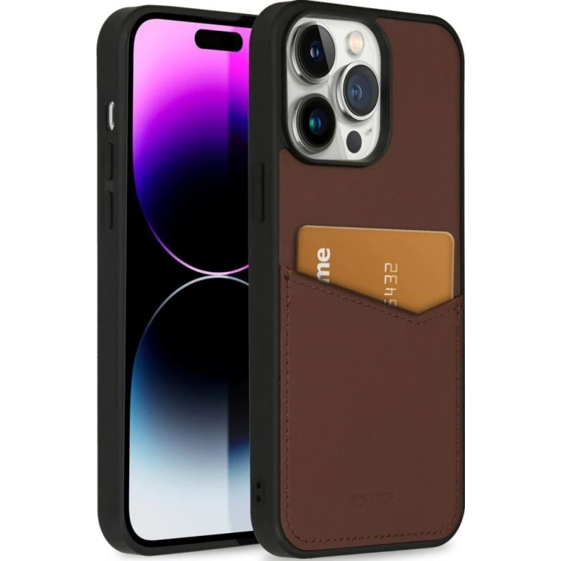 Accezz Premium Leather Card Slot Backcover iPhone 14 Pro Max - Bruin