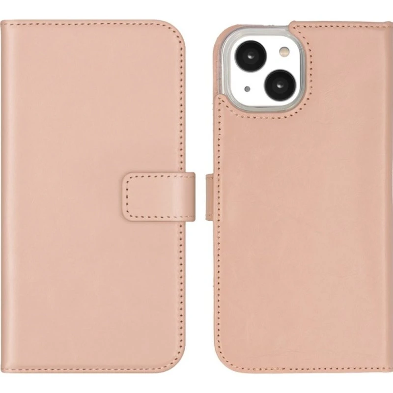 Selencia Echt Leren Bookcase voor Apple iPhone 14 - Dusty Pink