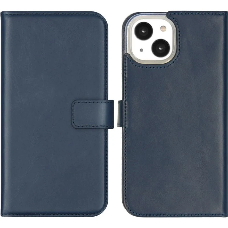 Selencia Echt Leren Bookcase voor Apple iPhone 14 - Blauw