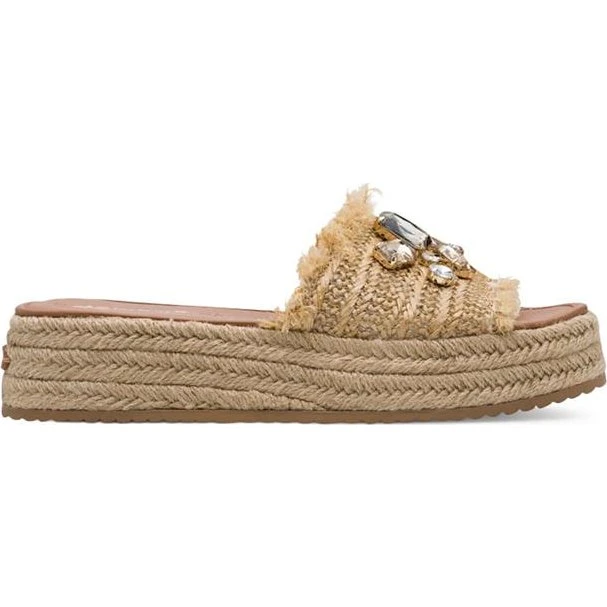 Tamaris Slippers Beige met Strass en Plateau