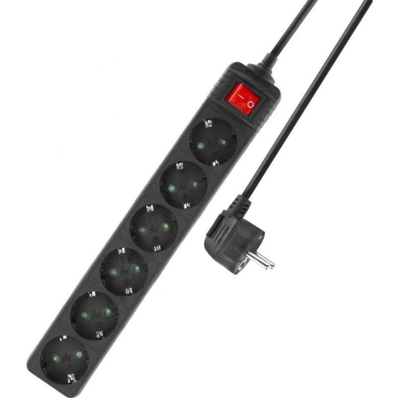 ACT AC2465 Stekkerdoos - 6 stopcontacten, 3m kabel, Zwart