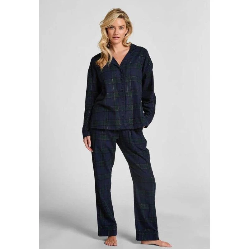 Hunkemöller Flanellen Pyjamabroek Donkerblauw/Groen