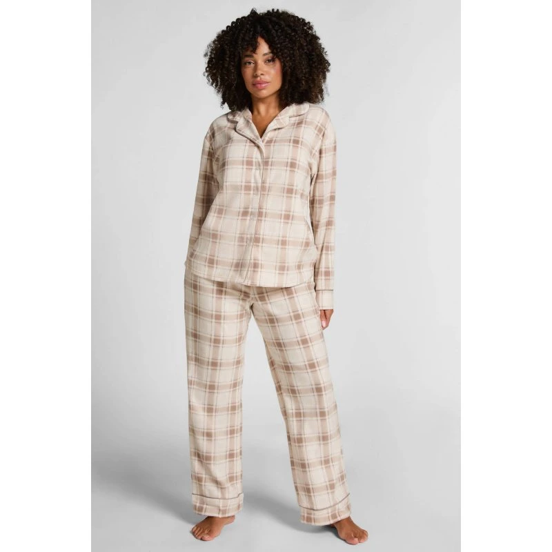 Hunkemöller fleece pyjama ecru/lichtbruin