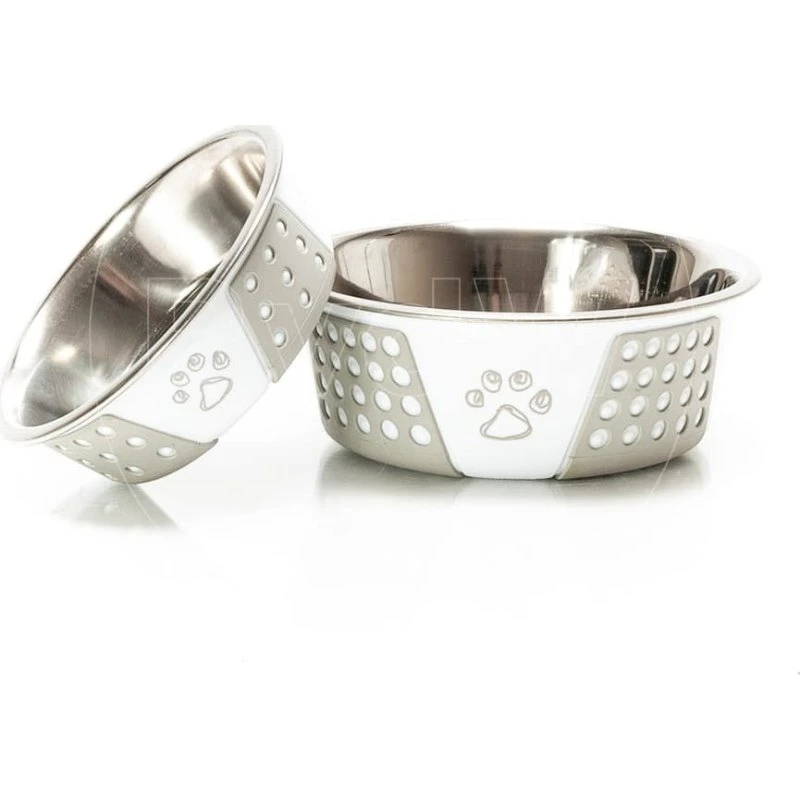 Trixie RVS Voerbak 14 cm Wit/Grijs met Silicone