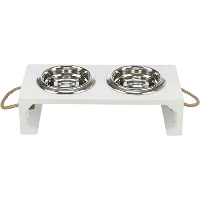 Trixie Be Nordic Voerbak Waterbak Set Hout RVS Wit 2x400 ml